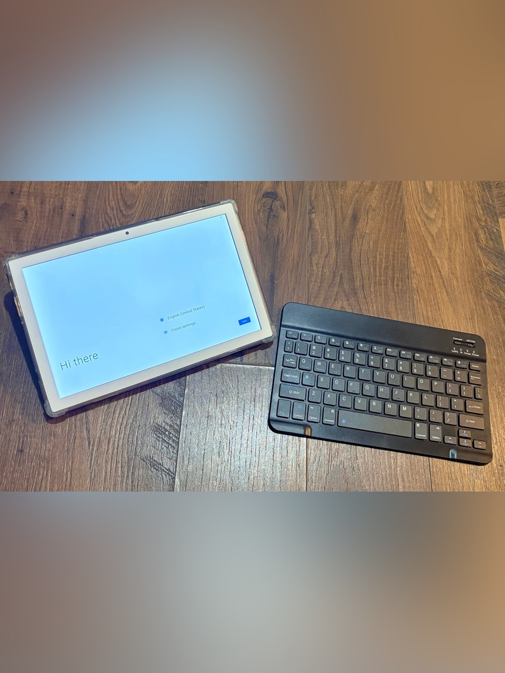White Tablet with Black Bluetooth Keyboard - Portable Typing Bundle